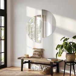 Miroir de salle de bain rond large sans cadre en demi-cercle avec fixations murales 80 cm