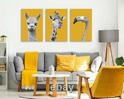 Noir Et Blanc Jaune Moutarde Toile Wall Art Imprimé Set D'art Giraffe