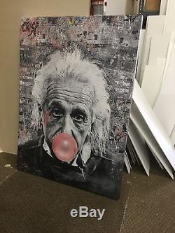 Original Crisp Albert Einstein Toile Argent Bazooka Street Pop Art Kaws Banksy