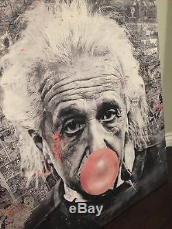 Original Crisp Albert Einstein Toile Argent Bazooka Street Pop Art Kaws Banksy
