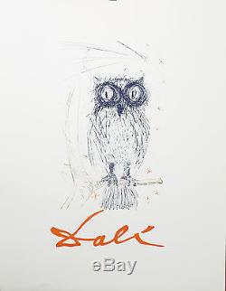 Owl Décoration Murale Salvador Dali Vintage Fine Art Lithographie 1968 Le Blue Owl Rare