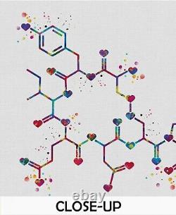 Oxytocine Amour Molécule Cœur Aquarelle Imprimer Art Médical Amour Molécule Art-1531