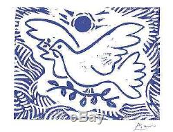 Pablo Picasso Orig Ltd Ed Print Blue Dove Of Peace Handsigned Withcoa (non Encadré)