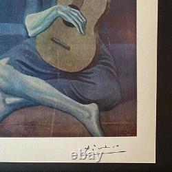 Pablo Picasso+ Original 1954 + Signé + Plaque De Couleur Tapée À La Main L'ancien Guitariste