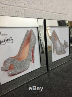 Paillettes Louboutin Chaussures Argent Miroir Cadre 60cm Picture Decor 3d Wall Art