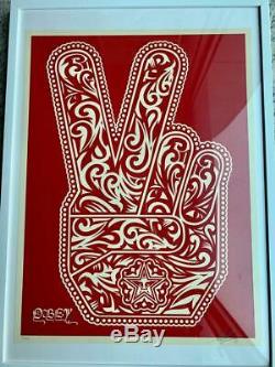Peace Fingers Red Shepard Fairey Obey Imprimer & Numéroté 18 Signé X 24 Pouces