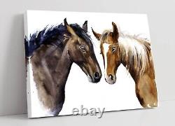 Peinture de chevaux en aquarelle brune - impression d'art sur toile encadrée profonde