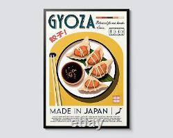 Portrait d'une cuisine japonaise Gyoza, impression d'illustration graphique vintage, nourriture asiatique