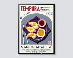 Portrait de la cuisine japonaise Tempura, illustration graphique vintage pour la décoration murale de l'art