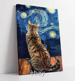 Portrait de style Van Gogh du Cool Cat - Toile encadrée profonde pour décoration murale