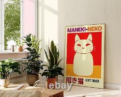 Portrait de style anime du chat Maneki Neko, dessin animé mignon, impression artistique murale japonaise