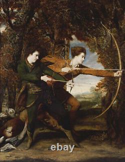 Portrait équestre de Sir Joshua Reynolds, archer britannique, en noir et blanc.