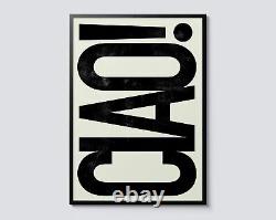 Portrait typographique minimaliste moderne Ciao, décoration murale en noir et blanc, Italie