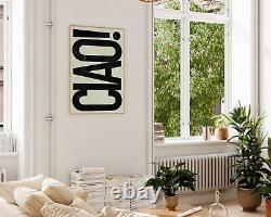 Portrait typographique minimaliste moderne Ciao, décoration murale en noir et blanc, Italie