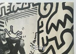 Rare Affiche Keith Haring (1986) Signé Avec Basquiat Warhol De Dessin Original