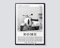 Rome, Italie Thème Scooter, Art Mural Photographique Moderne, Noir & Blanc Voyage