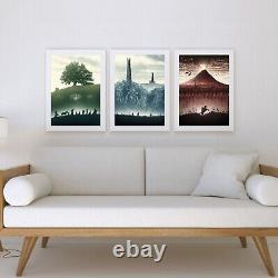 Seigneur des Anneaux Toile / Encadré / Impressions Artistiques Ensemble de 3 Trilogie Vintage LotR