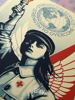 Shepard Fairey Signé Ange De L'espoir Et La Force Imprimer Infirmière Docteur Obey Obama
