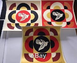 Shepard Fairey Signé Colombe Motif Géométrique 3 Impression Ensemble Paix Obey Art Géant