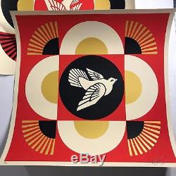 Shepard Fairey Signé Colombe Motif Géométrique 3 Impression Ensemble Paix Obey Art Géant