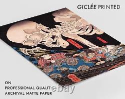 Spectre squelette Utagawa Kuniyoshi, art mural traditionnel japonais de blocs de bois