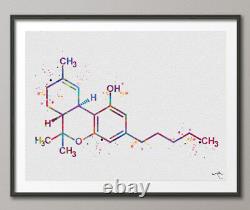 Thc Molécule Aquarelle Imprimé Chimique Molécule Symbole Mural Art Nerd Science Art