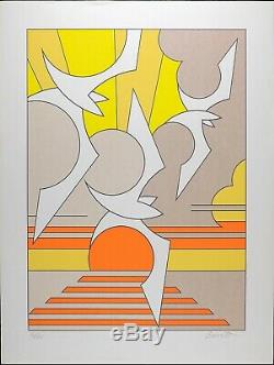 Thomas Barrett Signé, Élégant Abstraite Moderne Litho, Vintage Sérigraphie Imprimer