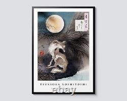 Tsukioka Yoshitoshi Loup et Lune, Art Mural Traditionnel Japonais en Bois Estampé