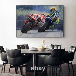 Valentino Rossi Toile De Moto Peinture À L'huile Résumé Poster Et Impression Décor