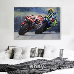 Valentino Rossi Toile De Moto Peinture À L'huile Résumé Poster Et Impression Décor