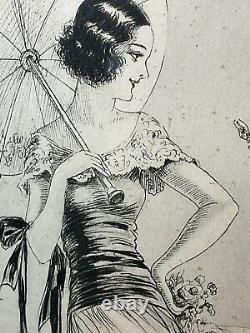 Vintage Art Nouveau Déco Jacques Dorval Esthing Au Printemps Paris Glass Girl