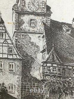 Vintage Ernst Geissendorfer Signé À La Main Rothenburg Ob De Tauber Ink Print 1930s